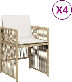 vidaXL 4 db bézs polyrattan kerti szék párnával