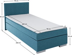 Boxspring ágy, egyszemélyes, azúrkék, 90x200, univerzális, ADARA