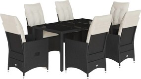 vidaXL 7 részes fekete polyrattan kerti étkezőgarnitúra párnával