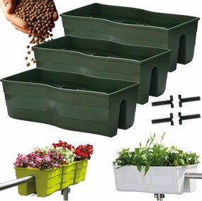 3x Wave 60 korláttartó doboz, Erkély kaspó keramzit 5l