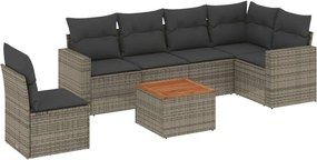 vidaXL 7 részes szürke polyrattan kerti ülőgarnitúra párnákkal