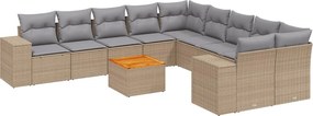 vidaXL 11 részes bézs polyrattan kerti ülőgarnitúra párnákkal
