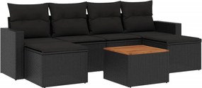 vidaXL 7 részes fekete polyrattan kerti ülőgarnitúra párnával