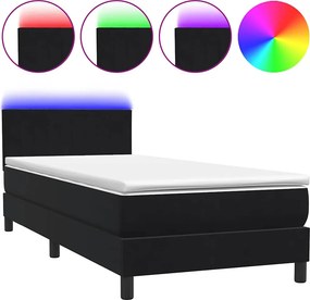 vidaXL fekete bársony rugós és LED-es ágy matraccal 90x210 cm