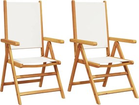 vidaXL 2 db krémfehér tömör akácfa és szövet kerti szék