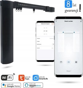 WiFi elektromos függönykarnis fekete 6,2m Tuya szett