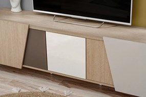 Miraza TV szekrény 180 cm - skandináv halszálka / bézs / fehér / barna