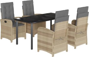 vidaXL 5 részes vegyes bézs polyrattan kerti étkezőgarnitúra párnákkal