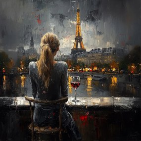Canvas Vászonkép Nő Párizs Eiffel-torony Este Bor 80x80
