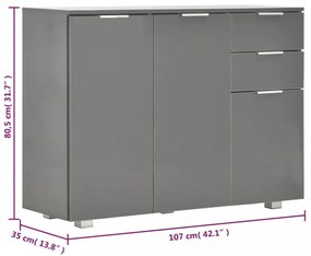 szürke magasfényű tálalószekrény 107x35x80,5 cm