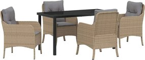 vidaXL Kert étkező szett párnával 5 pcs Bézs polirattan
