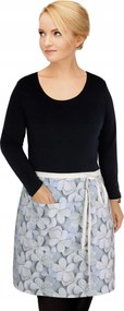 Derékig érő konyhai kötény, szürke virágmintás