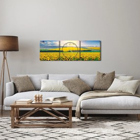 Kép - Napraforgó mező (órával) (90x30 cm)