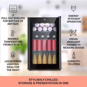 Klarstein Beercave 70, hűtőszekrény, 70 liter, 3 polc, háromszorosan szigetelt üvegajtó, érintős