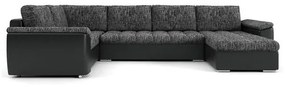 VEGAS 315/195 U alakú kinyitható kanapé Sötétszürke / fekete ökobőr Bal