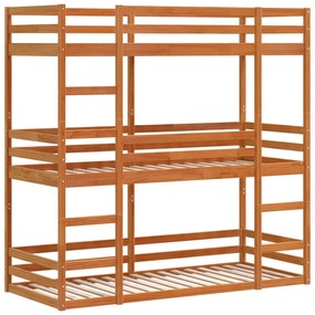 viaszbarna tömör fenyőfa háromszintes ágy 90 x 200 cm