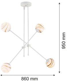 Argon 1841 - Csillár rúdon ABSOS 4xE14/7W/230V alabástrom fehér