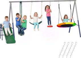 AIYAPLAY 5 az 1-ben gyerek hinta csúszdával – állítható ülések, fészek- és hevederhinta | Aosom