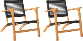 vidaXL 2 db fekete polyrattan és akácfa kerti szék