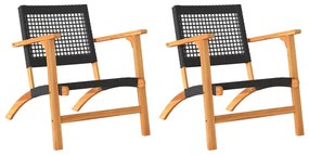 vidaXL 2 db fekete polyrattan és akácfa kerti szék