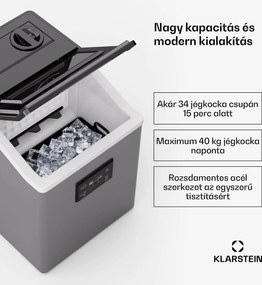 Klarstein FrostMaster, jégkészítő, 40 kg jégkocka naponta, rozsdamentes acél borító, LED kijelző, mellékelve jégkanál