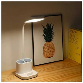Platinet asztali lámpa 5 W, akkumulátor + pohár + USB, fehér