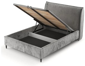 Szürke kárpitozott ágyneműtartós franciaágy ágyráccsal 160x200 cm Shell – Maison de Rêve