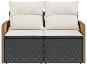 2 személyes fekete polyrattan kerti kanapé párnával