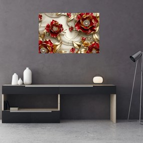 Kép - 3D piros-arany virágok (90x60 cm)