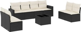 vidaXL 9 részes fekete polyrattan kerti ülőgarnitúra párnákkal