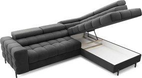 Sötétszürke bársony kinyitható-tárolóhelyes sarokkanapé (jobb oldali-L alakú) Ferucce – ELTAP