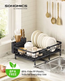 SONGMICS edényszárító állvány, kihúzható mosogató szárító, 360° vízelvezetés, tintafekete