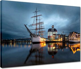 Vászonkép 40x30 Vitorláshajó a kikötőben éjszaka