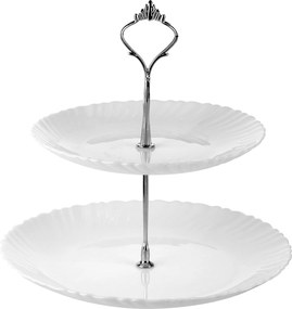 Patera Kétszintes Üveg Fehér Állvány sütemény gyümölcs Ágnes