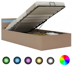 kávészínű műbőr LED-es hidraulikus ágykeret 90 x 200 cm