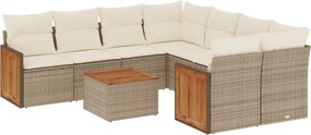 vidaXL 9 részes bézs polyrattan kerti ülőgarnitúra párnákkal