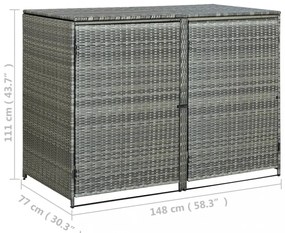 antracit polyrattan dupla tároló gurulós kukához 148x77x111 cm