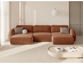 Téglavörös zsenília kinyitható-tárolóhelyes (U alakú) sarokkanapé Tonale – Cosmopolitan Design