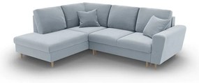 Világoskék bársony kinyitható tárolóhelyes sarokkanapé (bal oldali-L alakú) Kyoto – Cosmopolitan Design