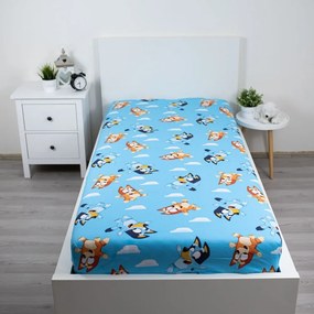 Kék gumis egyszemélyes pamut gyerek lepedő 90x200 cm Bluey – Jerry Fabrics