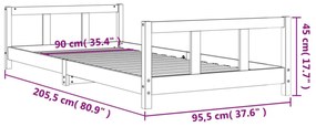 fehér tömör fenyőfa gyerekágykeret 90 x 200 cm