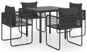 5 részes fekete PVC rattan kerti étkezőgarnitúra