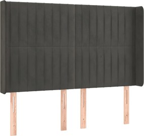 vidaXL sötétszürke bársony fejtámla szárnyakkal 147x16x118/128 cm