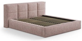 Világos rózsaszín kárpitozott ágyneműtartós franciaágy ágyráccsal 200x200 cm Simon Darren – Micadoni