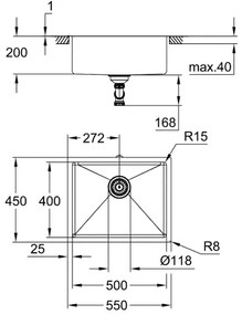 GROHE 31574SD1 - Konyhai mosogató K700U 550 x 450 mm rozsdamentes acél