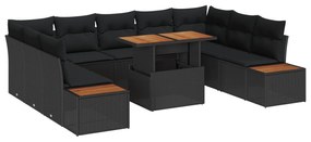 vidaXL Kert étkező szett párnával 10 pcs Fekete és Barna