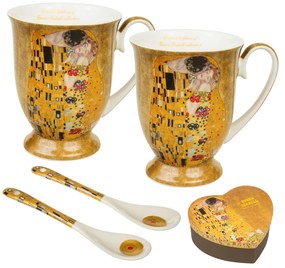 Klimt porcelán bögre szett kanállal 2 személyes szív dobozos