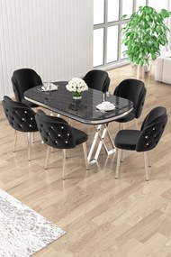Zae étkezőgarnitúra, fekete márvány-króm, 168 cm – TR240CHR3101