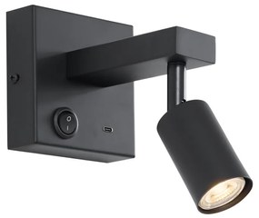 Modern fekete dönthető fali lámpa USB-C csatlakozóval - Rex