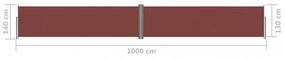 barna behúzható oldalsó napellenző 140 x 1000 cm